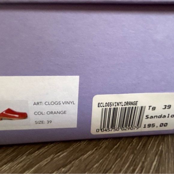 NWB FIGURE DECORATIVE ORANGE CLOGS/ITALY/PATENT LEATHER/39IT-8US/UNIQUE - Picture 15 of 16